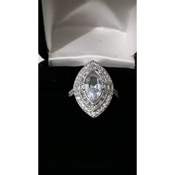 Double Halo Marquise Ring Sz 6 - s925 Silver And Aquamarine Stone NIB - Picture 5 of 7